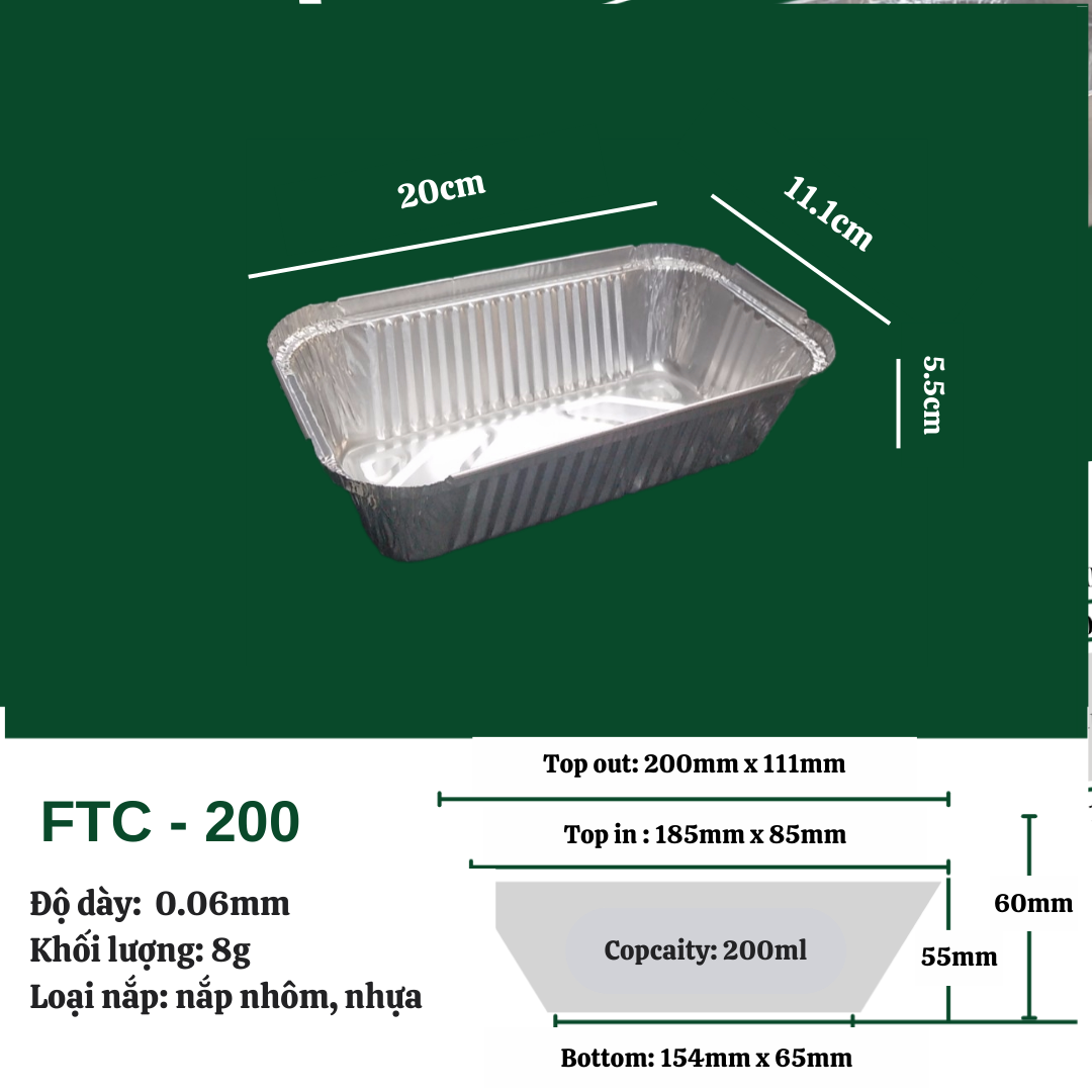 Kích thước khay nhôm 650ml dài