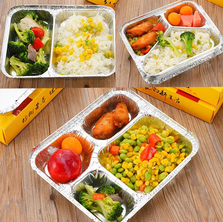 Khay giấy bạc chia ngăn 2,3,4 ngăn đựng cơm xuất.