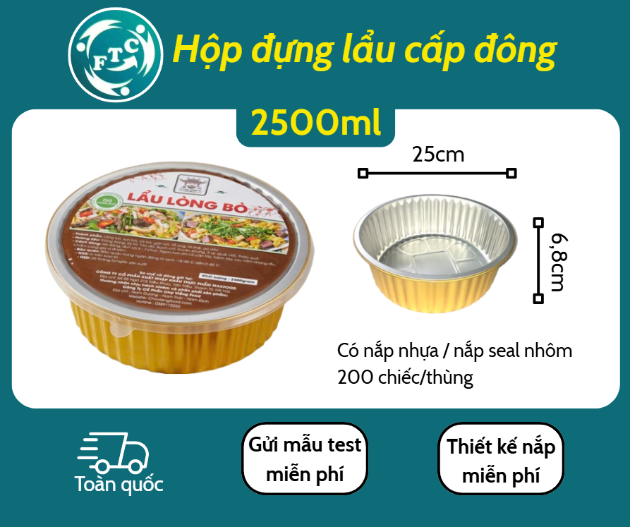 Hộp nhôm cao cấp đựng lẩu cấp đông 2500ml