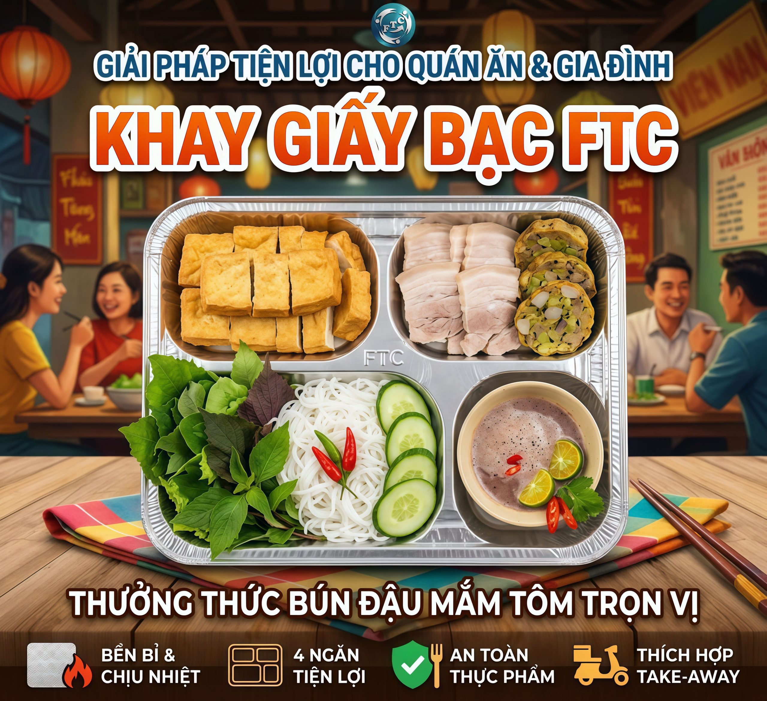 Khay giấy bạc đựng bún đậu