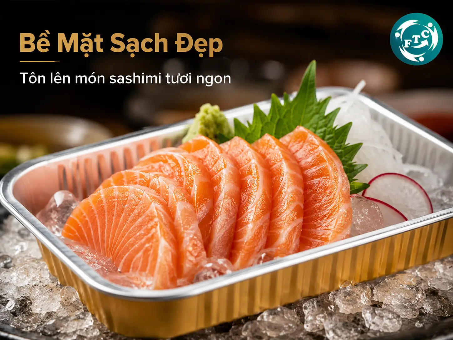 Khay nhôm đựng sashimi giúp sắp xếp nguyên liệu đẹp mắt