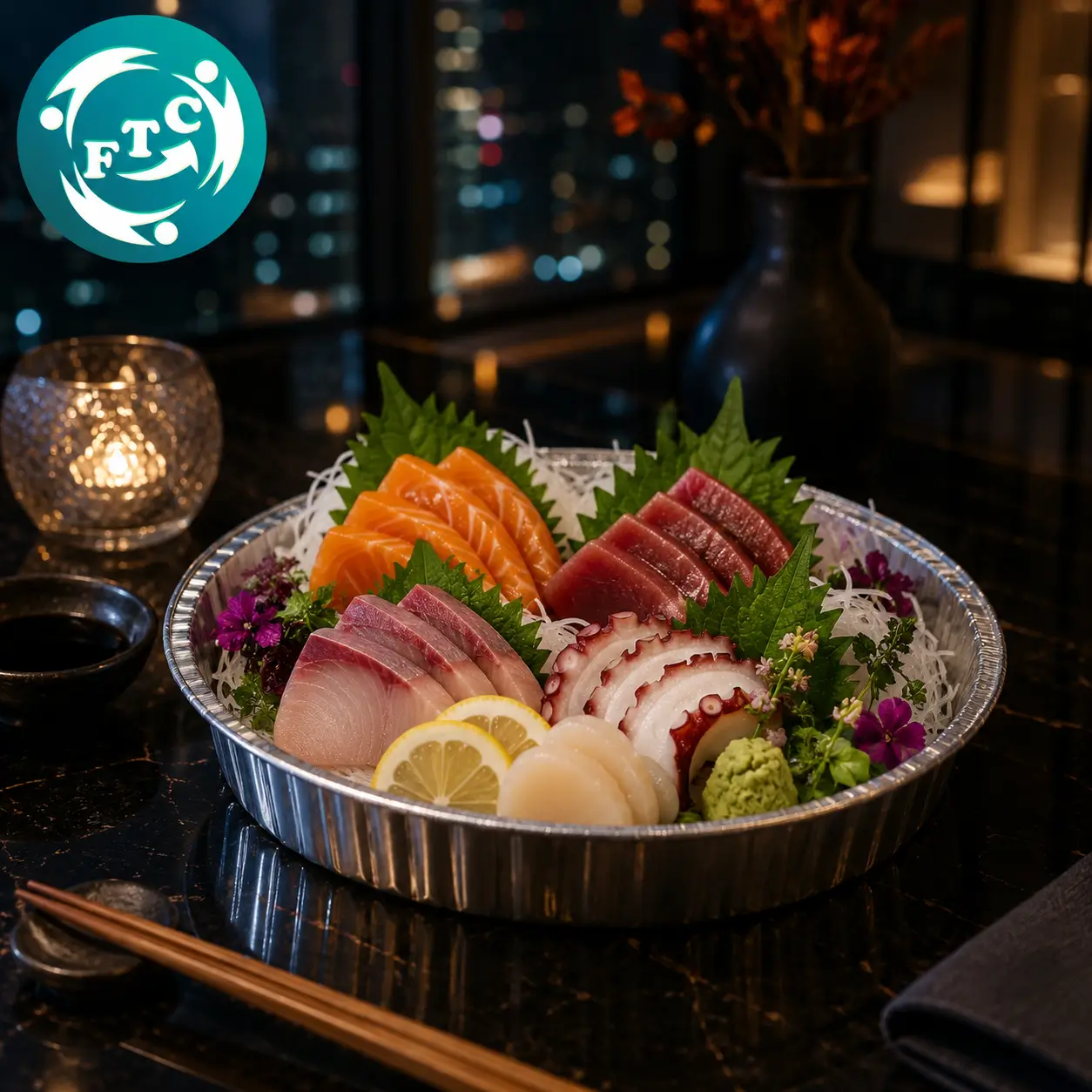 Khay nhôm đựng sashimi giúp trình bày món ăn gọn gàng và chuyên nghiệp