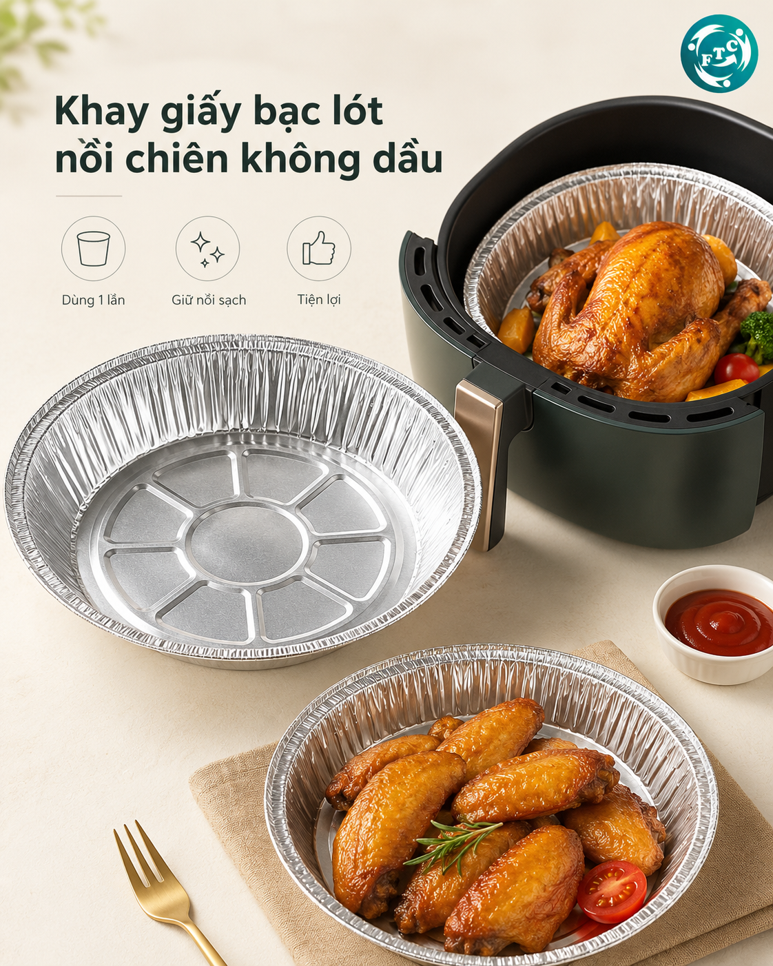 Mẫu khay giấy bạc lót nồi chiên không dầu chất lượng cao.