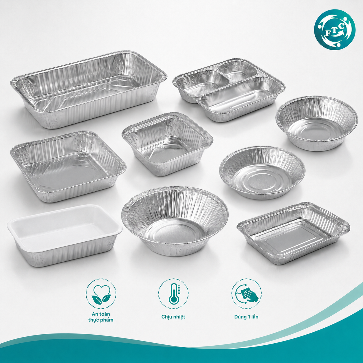 Khay nhôm dùng 1 lần tiện lợi cho thực phẩm mang đi.