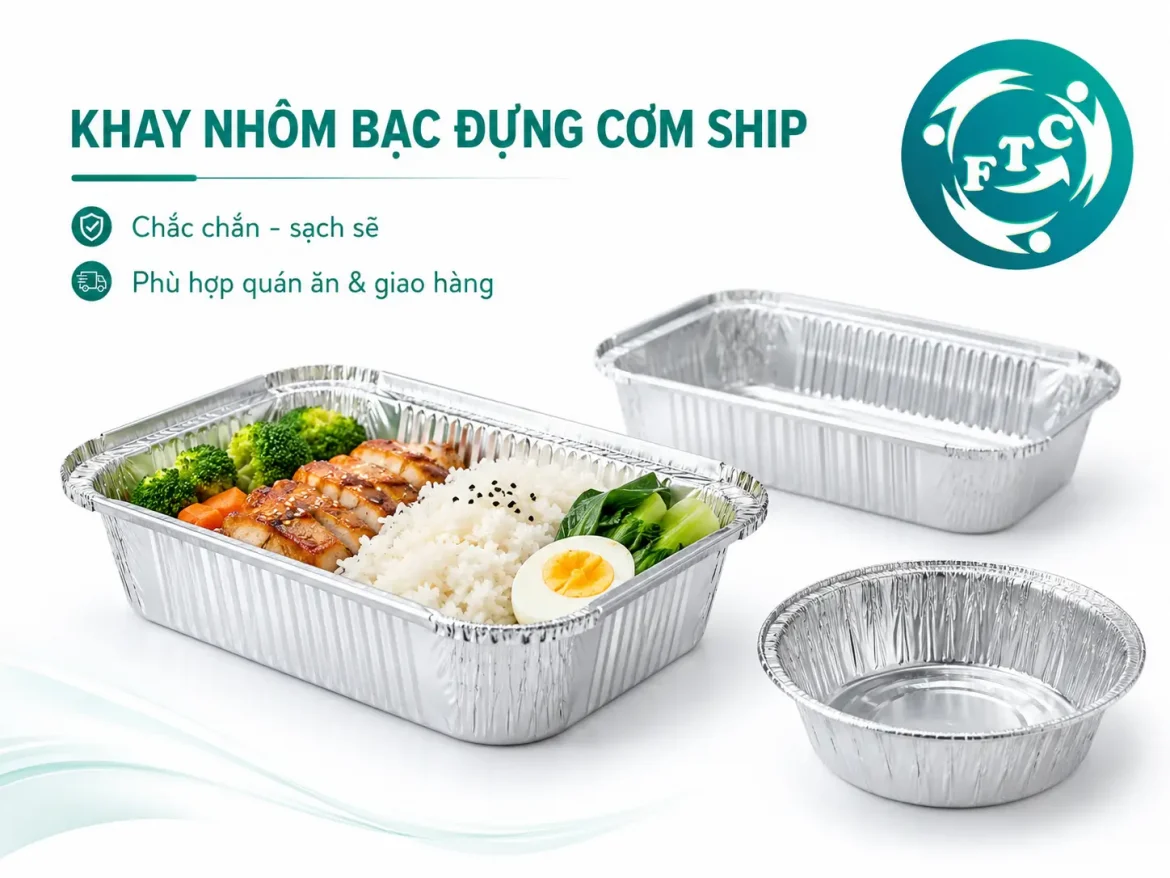 Khay nhôm bạc đựng cơm ship