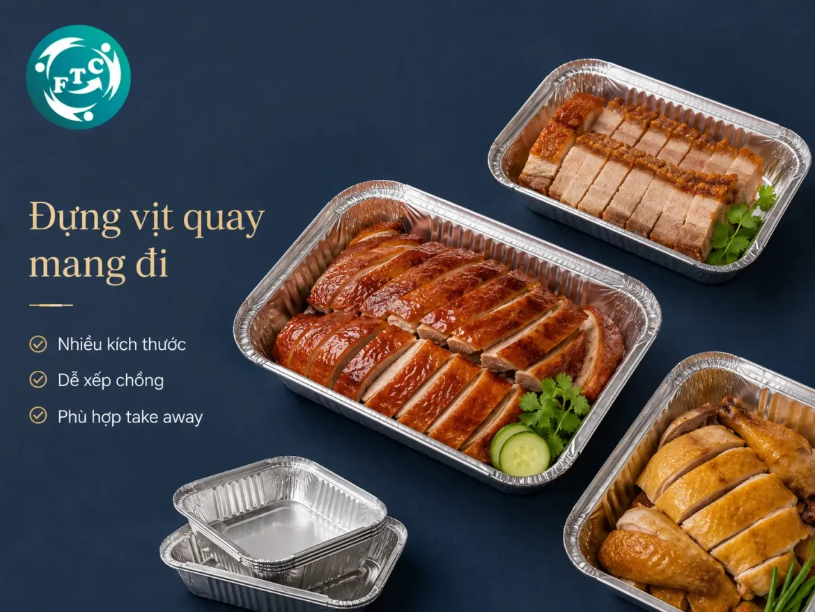 Khay nhôm bạc đựng vịt quay mang về