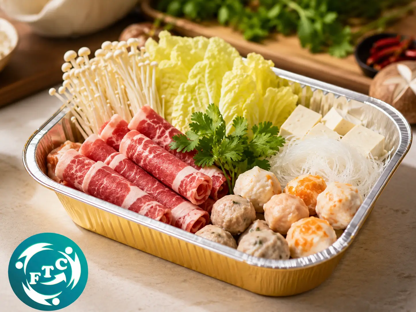 Khay nhôm vàng đựng lẩu mang về mang đến diện mạo cao cấp cho các món lẩu bán mang đi