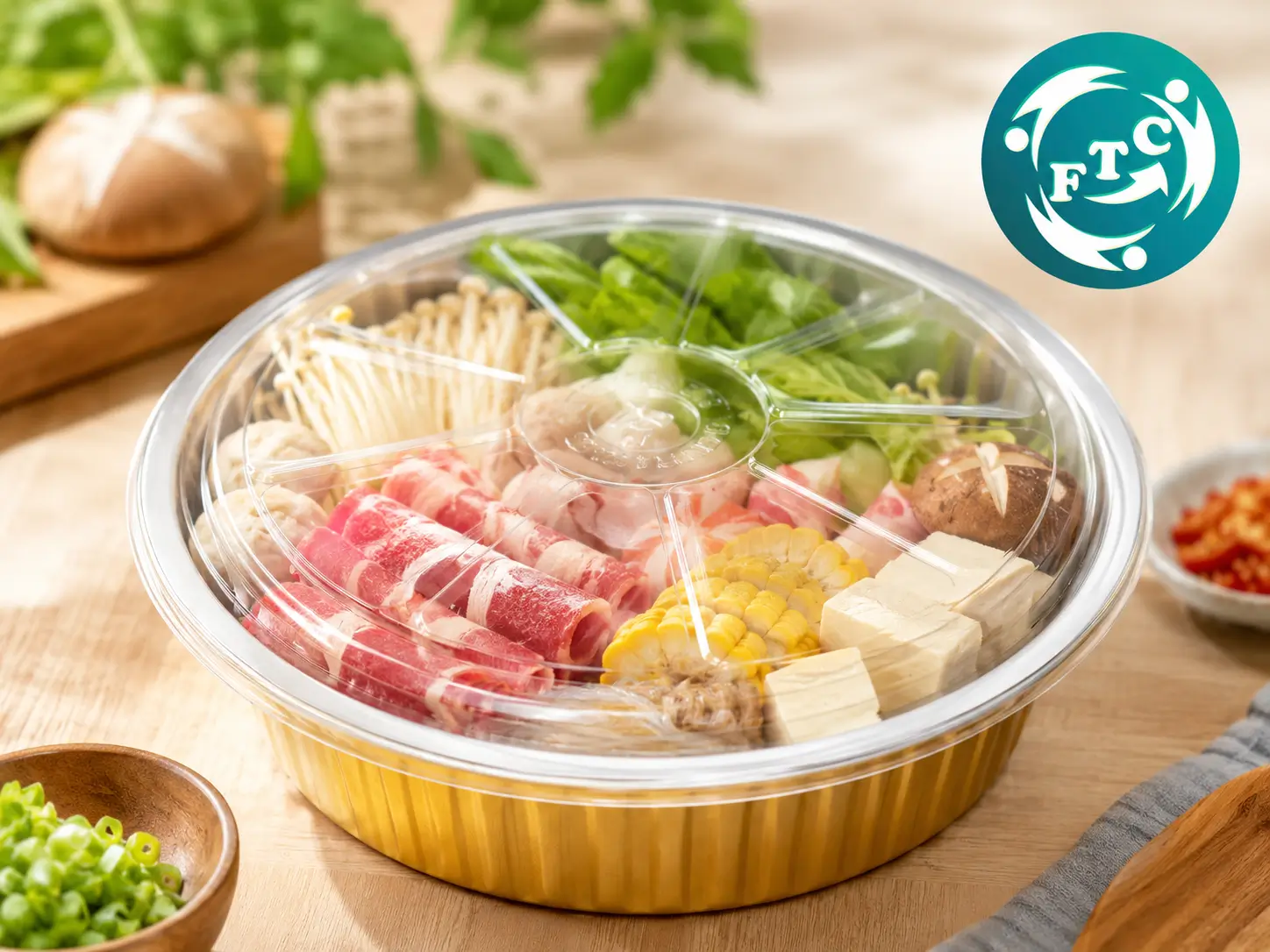 Mỗi suất ăn đều nổi bật hơn khi được đựng trong khay nhôm vàng nắp nhựa