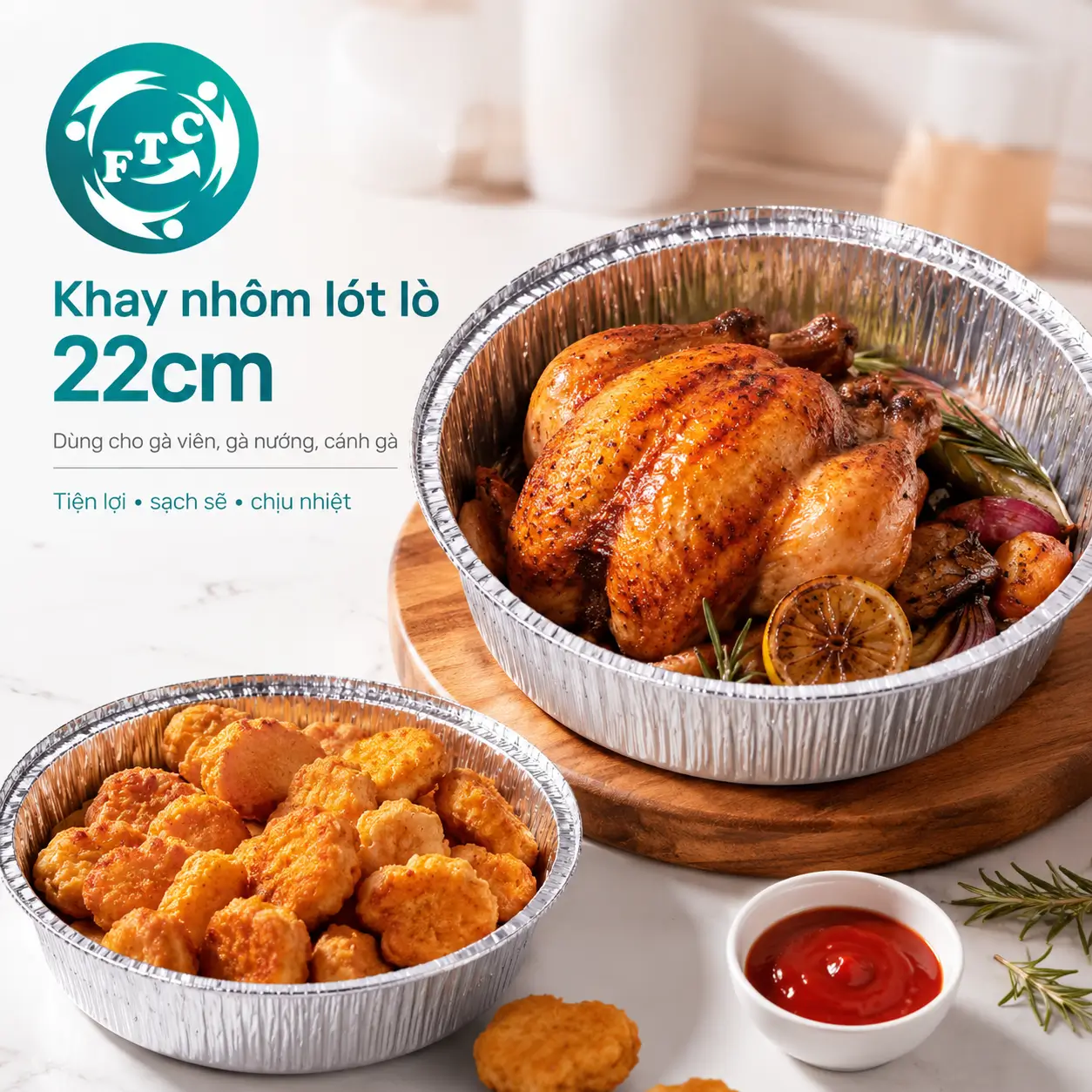 Khay nhôm lót lò nướng chiên gà giúp quá trình chế biến gà trở nên gọn gàng và thuận tiện hơn.