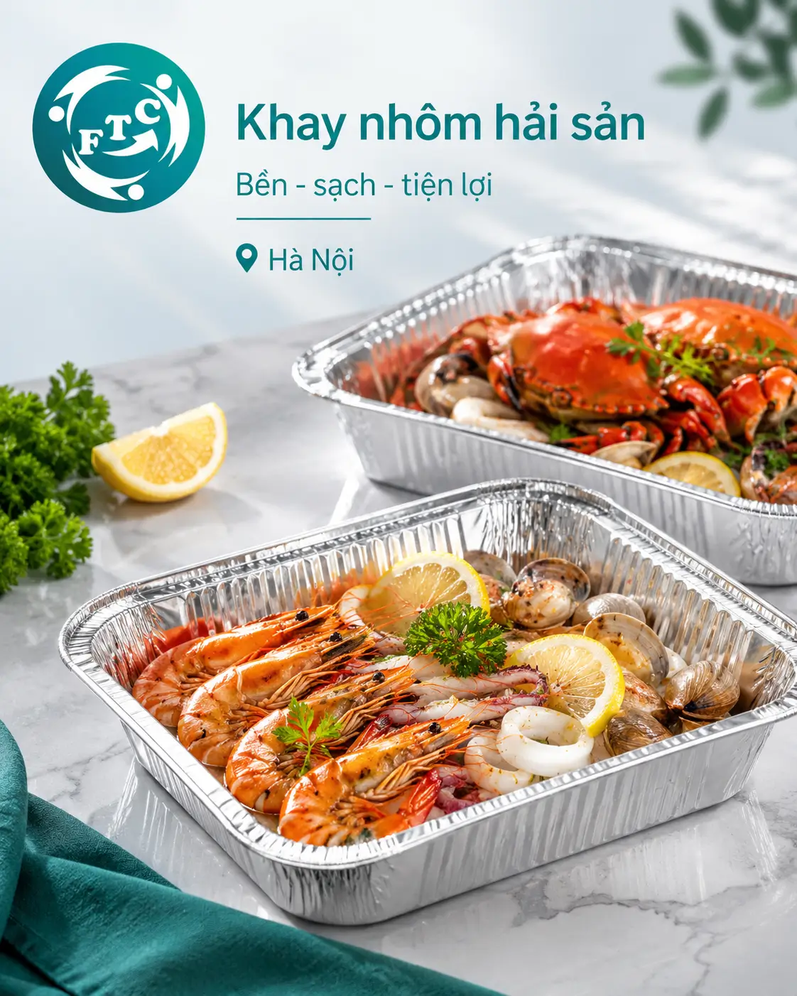 Khay nhôm đựng hải sản tại Hà Nội giúp đóng gói các món tôm, cua, ghẹ và hải sản chế biến gọn gàng hơn