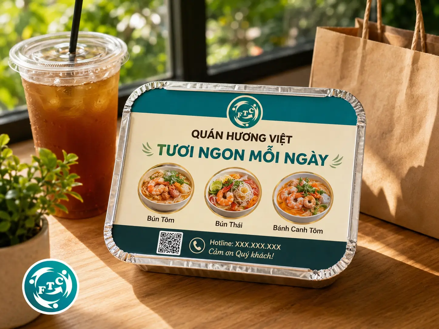 Một chiếc khay nhôm in nắp bìa đẹp góp phần nâng cao giá trị cảm nhận của từng món ăn